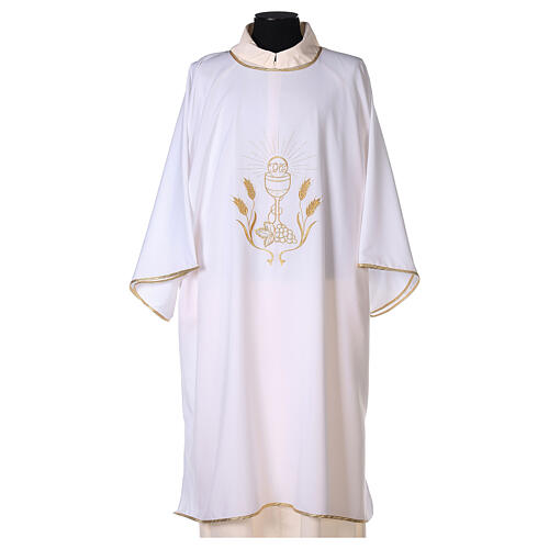 Ultralight Dalmatic with chalice, grapes and wheat embroidery on front and back, Vatican fabric 100% polyester 6