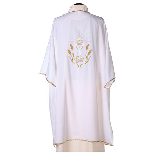 Ultralight Dalmatic with chalice, grapes and wheat embroidery on front and back, Vatican fabric 100% polyester 9