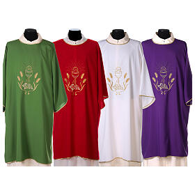 Ultralight Deacon Dalmatic with chalice, grapes and wheat embroidery on front and back, Vatican fabric 100% polyester