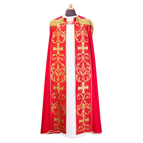 Cope cape with stole trim application in Vatican fabric, 100% polyester 1