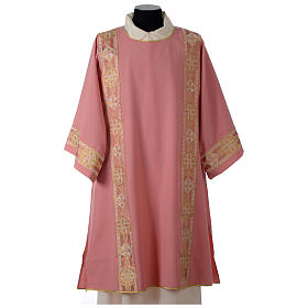 Dalmatic with gallons applied on the front in Vatican fabric, rose
