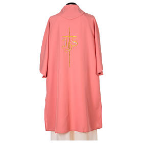Dalmatic 100% polyester with Cross and IHS, rose
