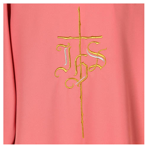 Dalmatic 100% polyester with Cross and IHS, rose 4