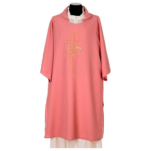 Pink dalmatic 100% polyester with Cross and IHS 1