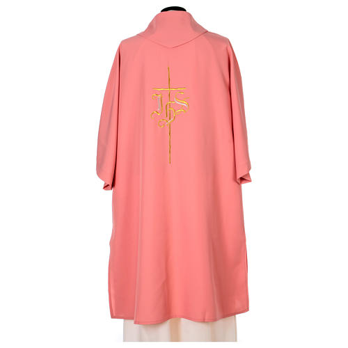 Pink dalmatic 100% polyester with Cross and IHS 2