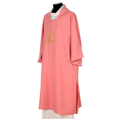 Pink dalmatic 100% polyester with Cross and IHS 3