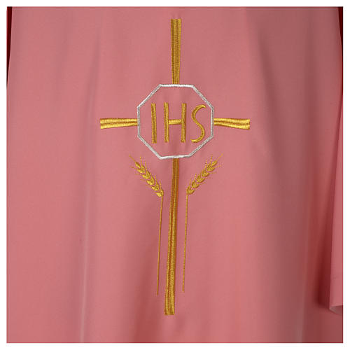 Dalmatik Kreuz und IHS rosa Polyester 2
