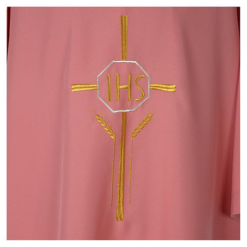 Religious Pink Dalmatic 100% polyester with crosses ears of wheat and IHS symbol 2