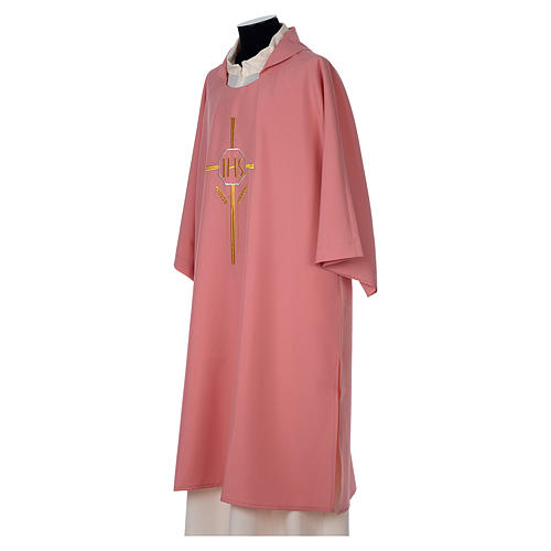 Religious Pink Dalmatic 100% polyester with crosses ears of wheat and IHS symbol 3