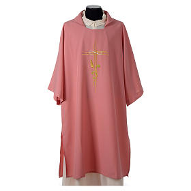 Pink Dalmatic 100% made in polyester with stylized cross and ear of wheat