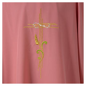 Pink Dalmatic 100% made in polyester with stylized cross and ear of wheat