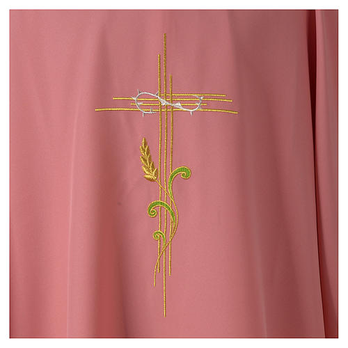 Pink Dalmatic 100% made in polyester with stylized cross and ear of wheat 2