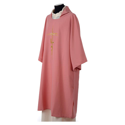 Pink Dalmatic 100% made in polyester with stylized cross and ear of wheat 3