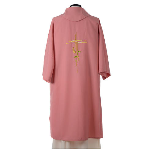 Pink Dalmatic 100% made in polyester with stylized cross and ear of wheat 4