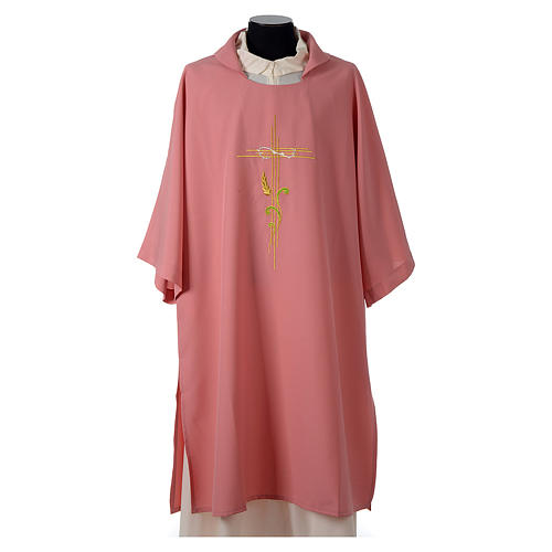Rose dalmatic 100% polyester with stylized cross and ear of wheat 1