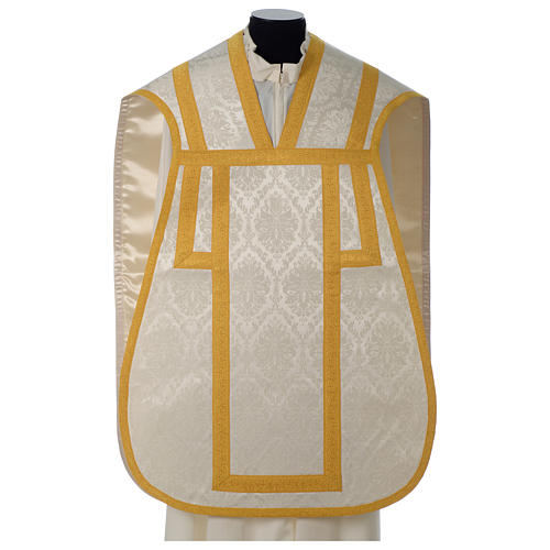 Roman Fiddleback Chasuble in damask fabric with satin lining and golden edges Gamma 1