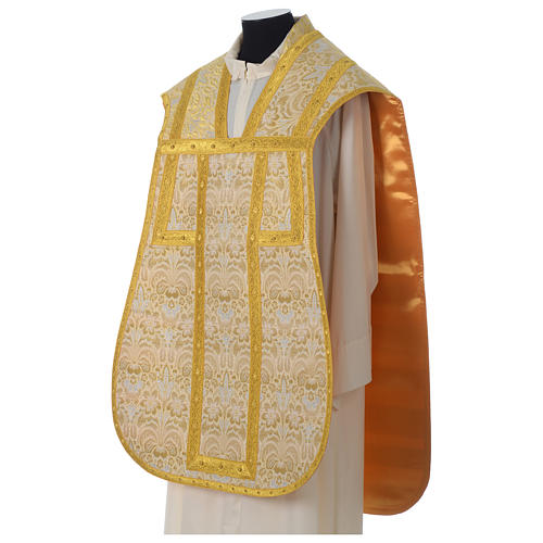 Roman Fiddleback Chasuble in golden brocade fabric with satin lining Gamma 3