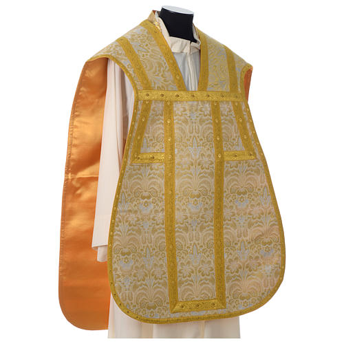 Roman Fiddleback Chasuble in golden brocade fabric with satin lining Gamma 4
