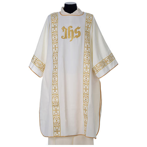 Dalmatic with IHS symbol and golden decoration on gallons, ivory 1