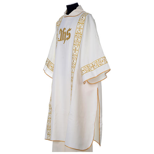 Dalmatic with IHS symbol and golden decoration on gallons, ivory 3