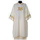 Dalmatic with IHS symbol and golden decorated gallons, ivory s1