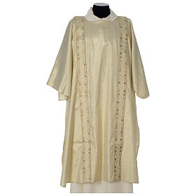 Chapes, Chasubles Romaines, Dalmatiques: Dalmatique ivoire travaillée or bande appliquée moderne