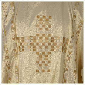 Gold dalmatic with modern lateral banding and cross