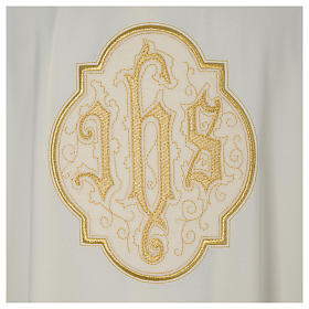 Dalmatic with IHS embroidery on velvet, ivory