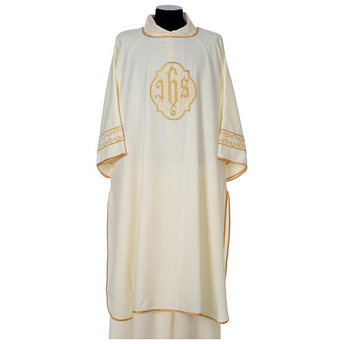 Dalmatic with IHS embroidery on velvet, ivory 1
