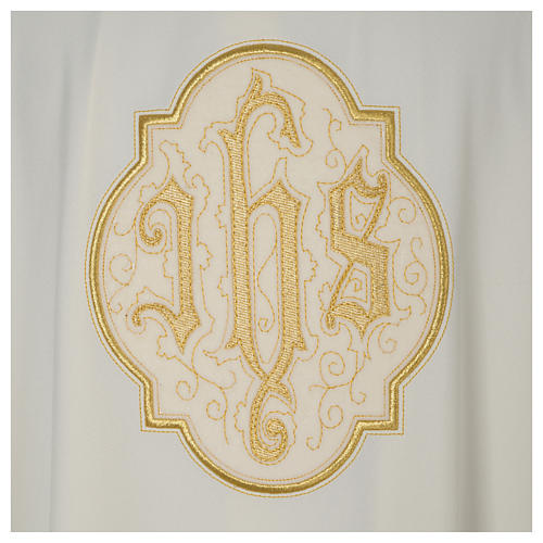 Dalmatic with IHS embroidery on velvet, ivory 2