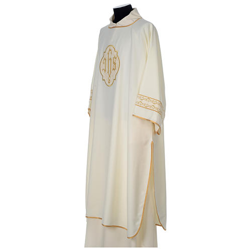 Dalmatic with IHS embroidery on velvet, ivory 3
