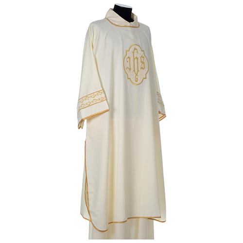 Dalmatic with IHS embroidery on velvet, ivory 4
