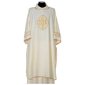 Chapes, Chasubles Romaines, Dalmatiques: Dalmatique ivoire IHS velours or
