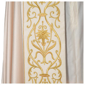 Chapes, Chasubles Romaines, Dalmatiques: Chape ivoire satin IHS bande appliquée velours or