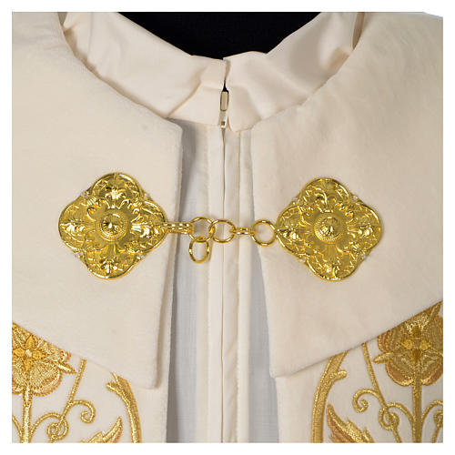 Liturgical Cope with IHS gold embroidered on hood and velvet panels 5