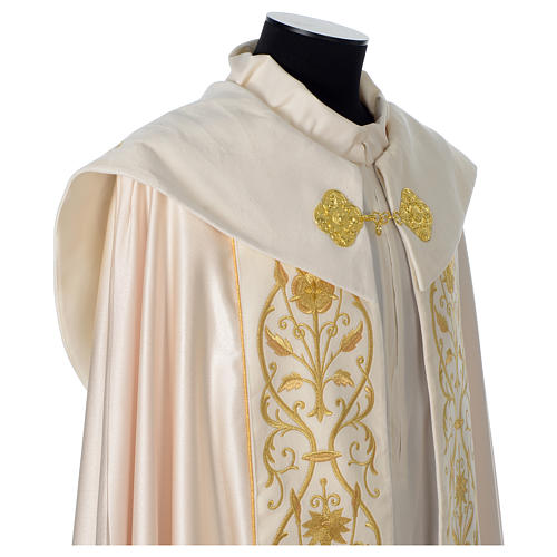 Liturgical Cope with IHS gold embroidered on hood and velvet panels 7