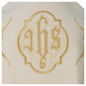 Véu umeral cor de marfim IHS decorações douradas