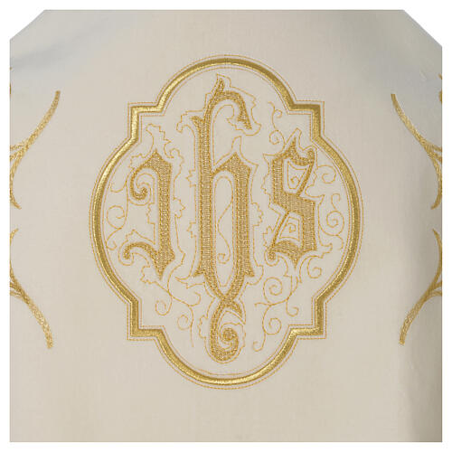 Véu umeral cor de marfim IHS decorações douradas 2