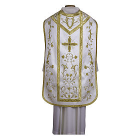 Hand-embroidered Roman Chasuble in silk and cotton Gamma