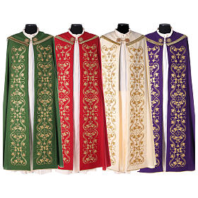 Embroidered priest cope with strass, 100% wool 4 colors