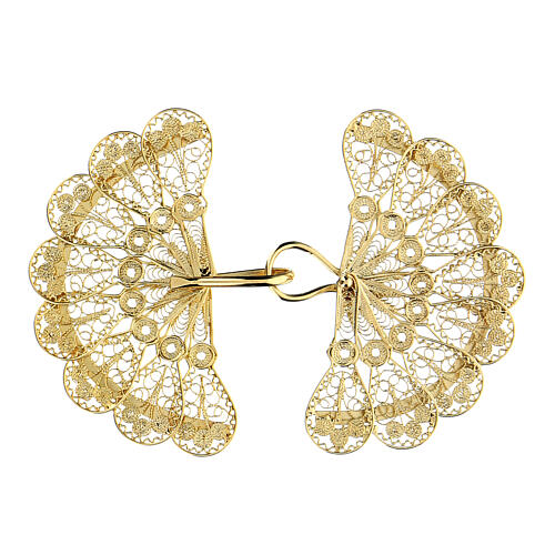 Fan-shaped cope clasp, gold plated 925 silver filigree 1