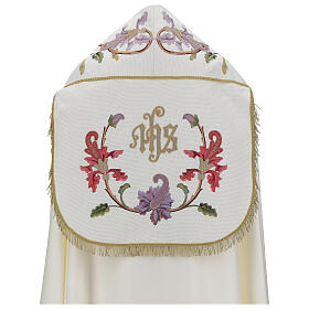 Priest cope in 100% bamboo with ecru floral decorations and fringes Limited Edition
