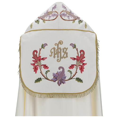Priest cope in 100% bamboo with ecru floral decorations and fringes Limited Edition 2
