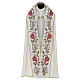 Priest cope in 100% bamboo with ecru floral decorations and fringes Limited Edition s1