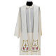 Priest cope in 100% bamboo with ecru floral decorations and fringes Limited Edition s7