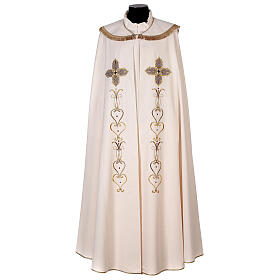 Copes, Roman Chasubles and Dalmatics: Priest cope textured fabric 100% polyester machine embroidered green stone