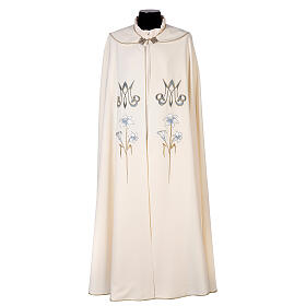 Marian cope, 100% polyester, machine embroidery, lily and monogram