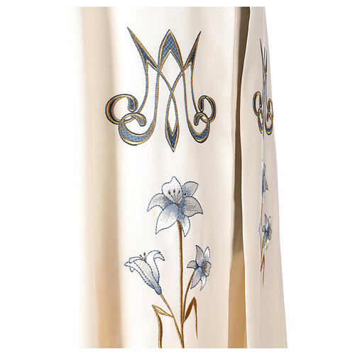 Marian cope, 100% polyester, machine embroidery, lily and monogram Gamma 6