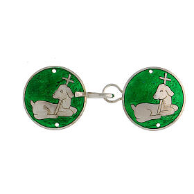 Cope clasp with Lamb of God on green backdrop, 925 silver