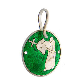 Cope clasp with Lamb of God on green backdrop, 925 silver